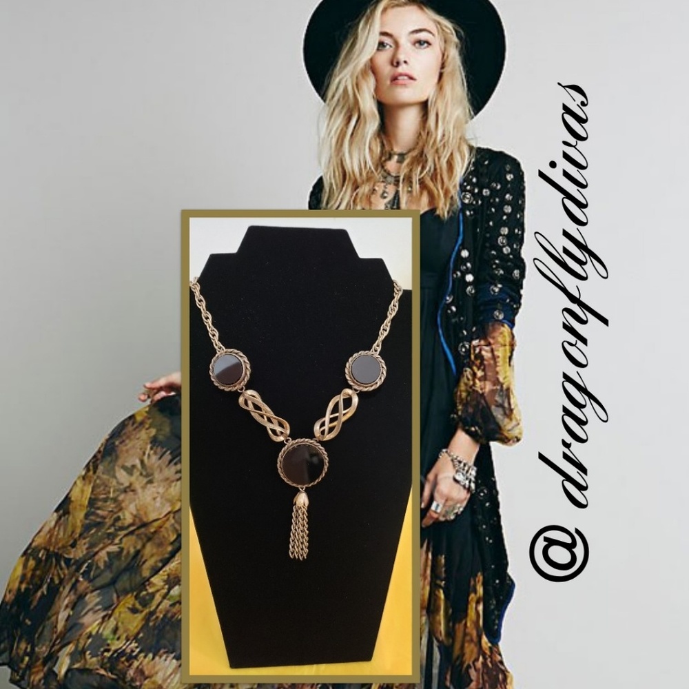 Victorian Jet & Brass Mourning Necklace Choker